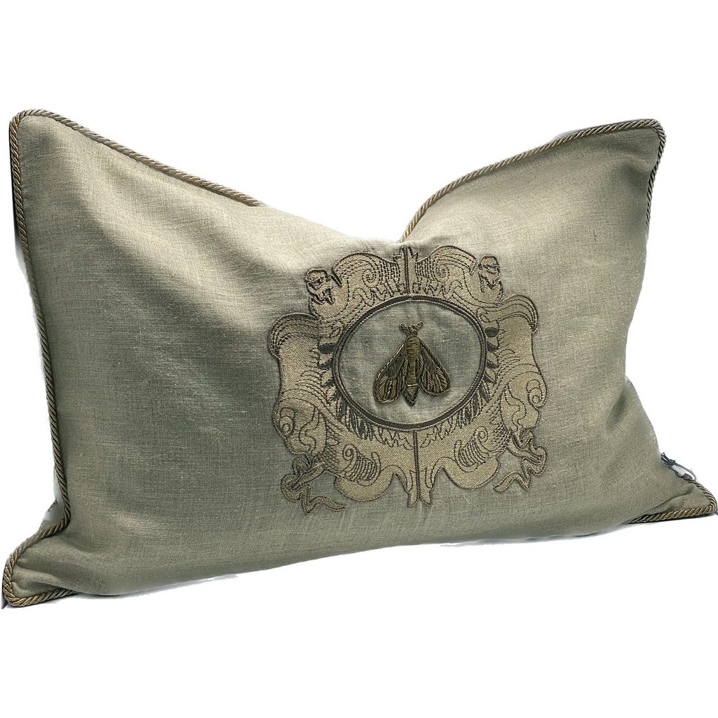 CUSHION COVER - HAND EMBROIDERED - NATURAL / GOLD