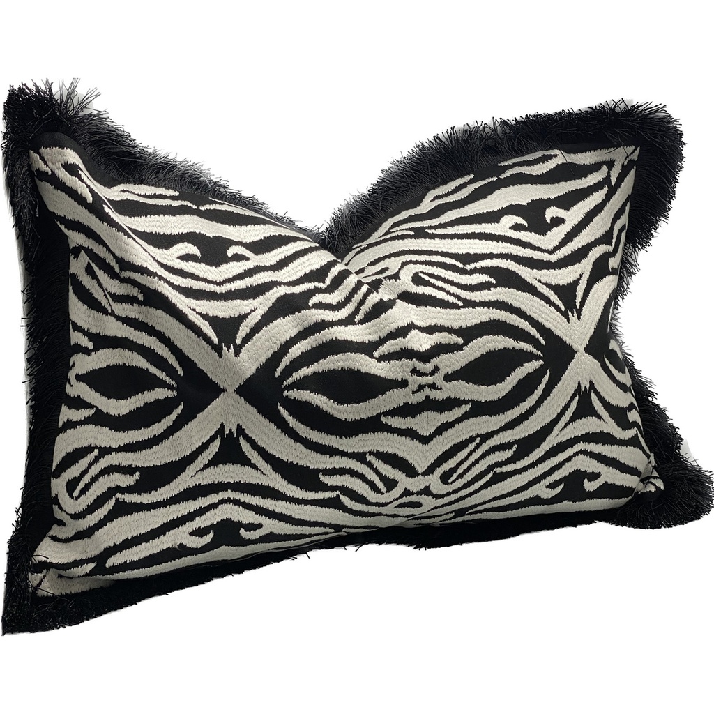 CUSHION COVER - HAND EMBROIDERED - BLACK / WHITE