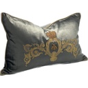 CUSHION COVER - HAND EMBROIDERED - CHARCOAL / GOLD