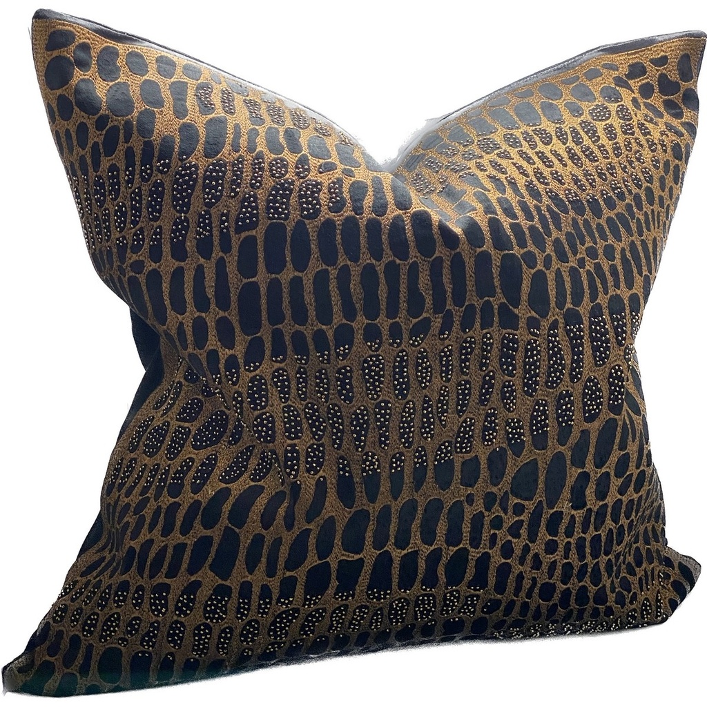 CUSHION COVER - HAND EMBROIDERED - COPPER / BLACK