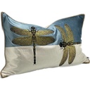 CUSHION COVER - HAND EMBROIDERED - BLUE / WHITE / GOLD