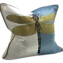 CUSHION COVER - HAND EMBROIDERED - BLUE / WHITE / GOLD