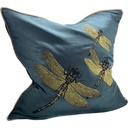 CUSHION COVER - HAND EMBROIDERED - BLUE / GOLD