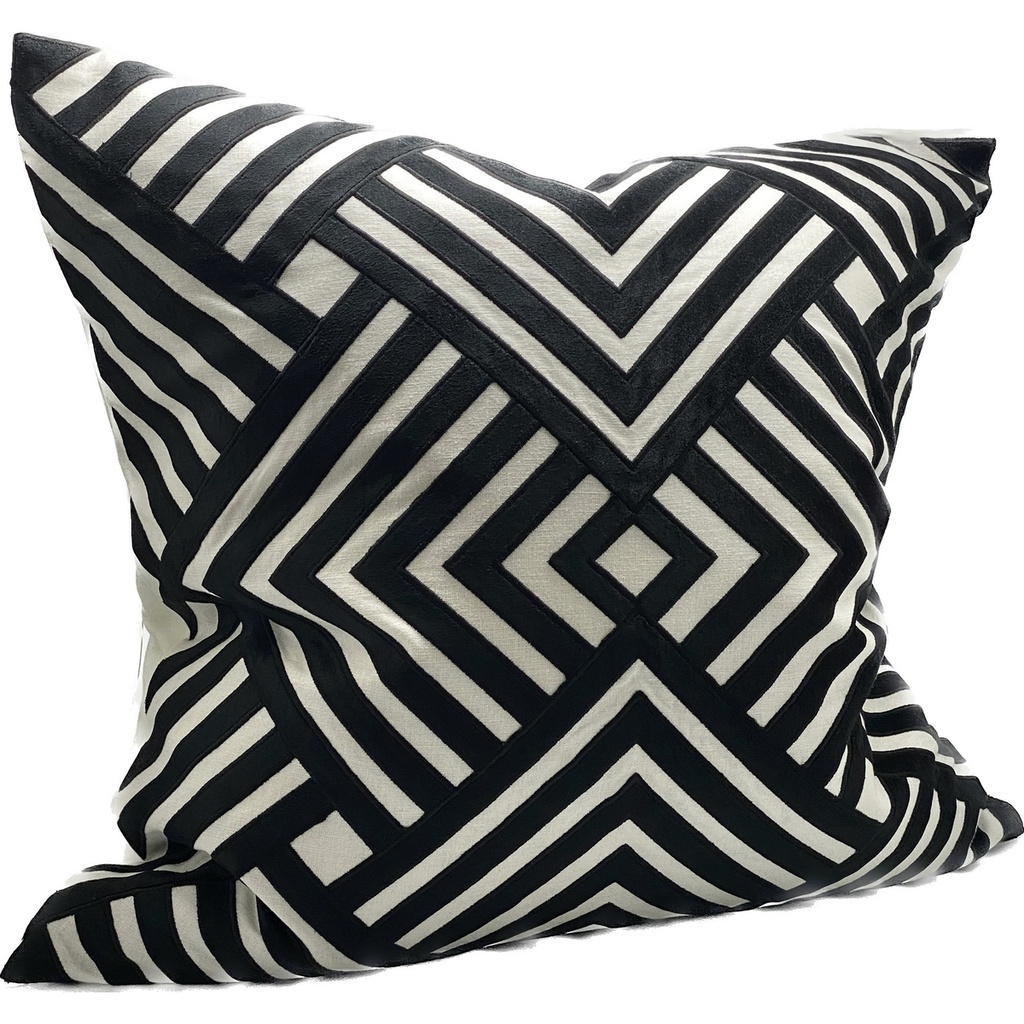 CUSHION COVER - HAND EMBROIDERED - BLACK / WHITE