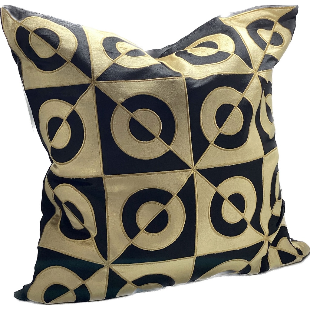 CUSHION COVER - HAND EMBROIDERED - GOLD / BLACK