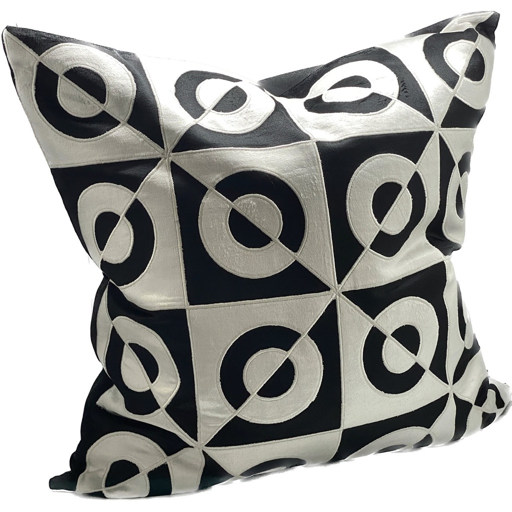 CUSHION COVER - HAND EMBROIDERED - BLACK / WHITE