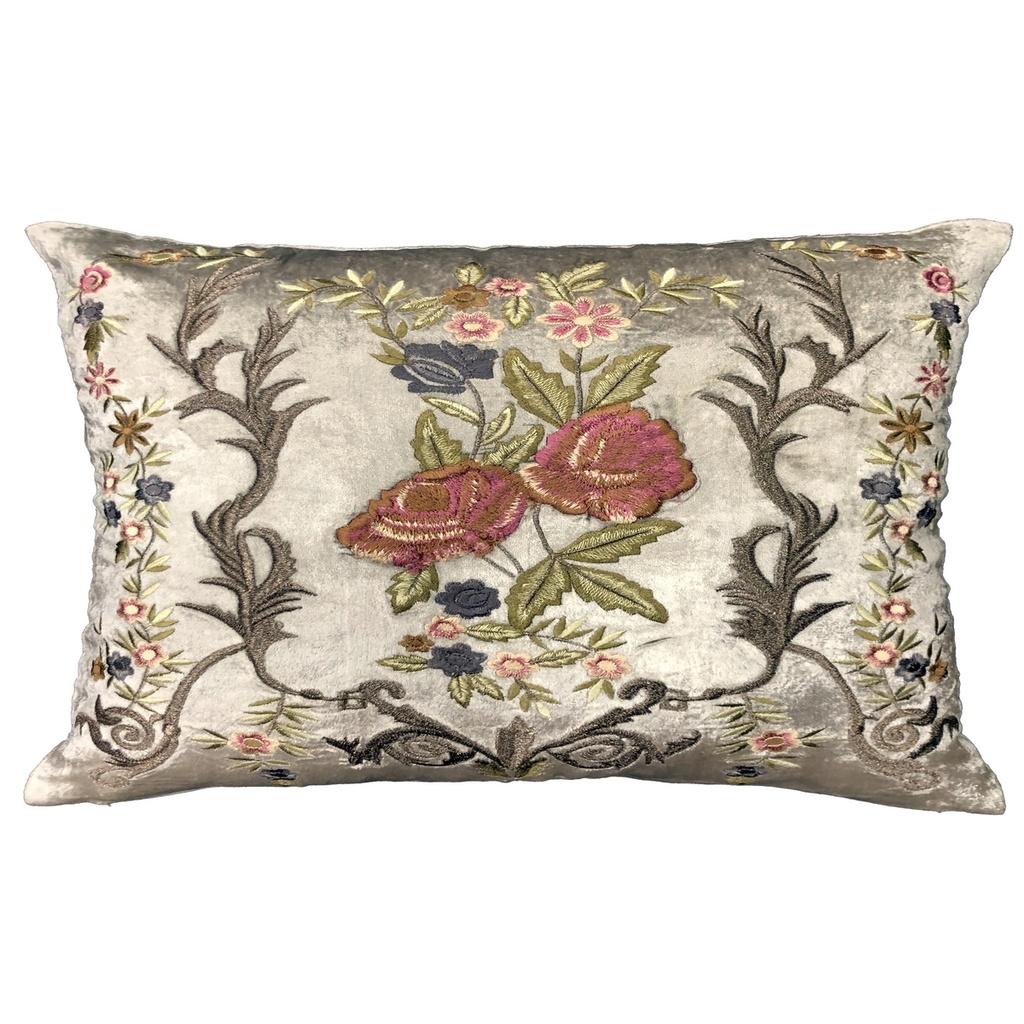 CUSHION COVER - HAND EMBROIDERED  - MULTI COLOURED W/ FLOWERS