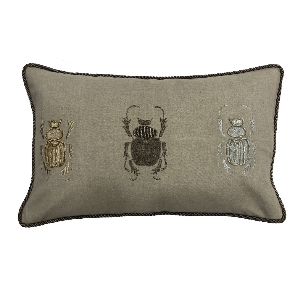 CUSHION COVER - HAND EMBROIDERED  - NATURAL W/ BUGS