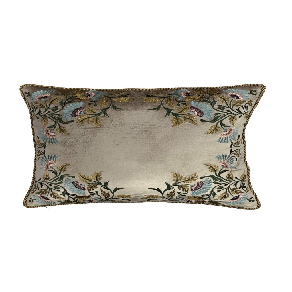 CUSHION COVER - HAND EMBROIDERED  - MULTI COLOURED W/ FLORAL DESIGN