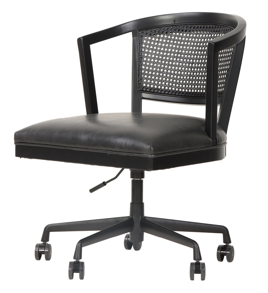 HERITAGE ADJUSTABLE OFFICE CHAIR - BLACK OAK/PU EBONY SEAT/RATTAN BACK