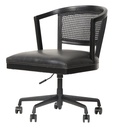 HERITAGE ADJUSTABLE OFFICE CHAIR - BLACK OAK/PU EBONY SEAT/RATTAN BACK