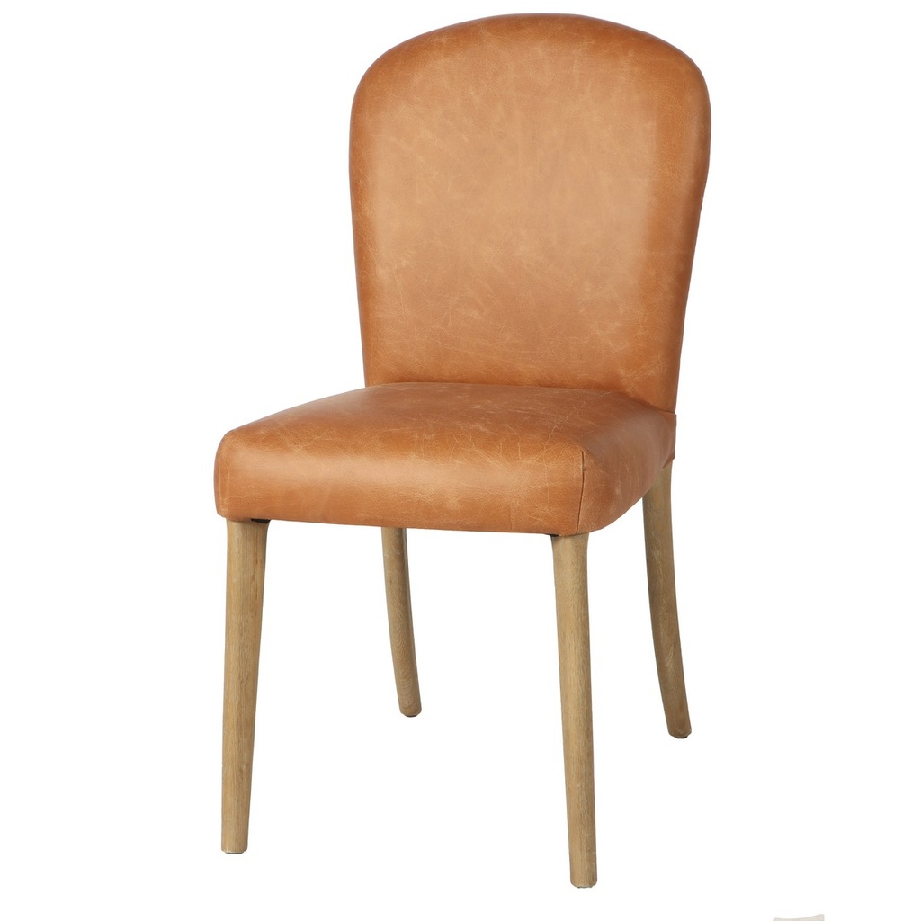 AMBERLEY TAN TOP GRAIN LEATHER DINING CHAIR W/ LEATHER HANDLE & STUDS