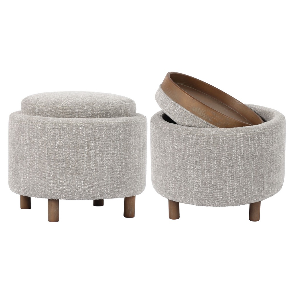 LUNA OTTOMAN - TAUPE W/ REVERSIBLE ASH WOODEN TRAY
