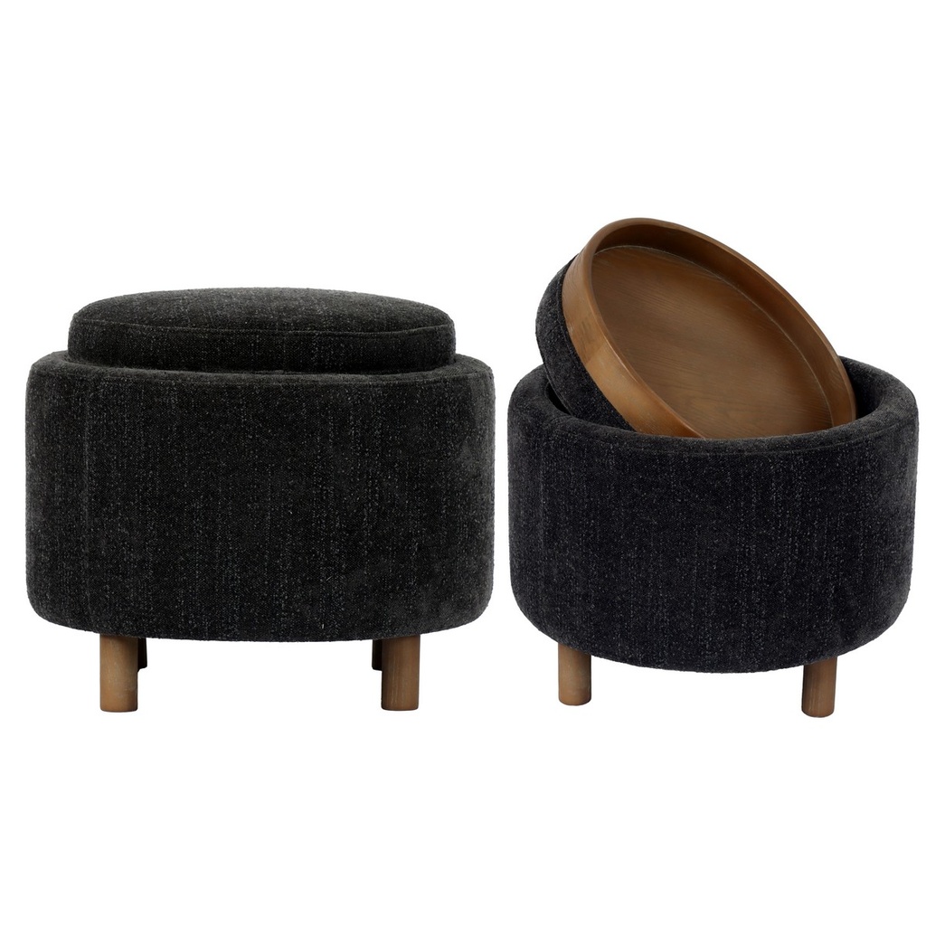 LUNA OTTOMAN - STEEL W/ REVERSIBLE ASH WOODEN TRAY