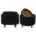 LUNA OTTOMAN - STEEL W/ REVERSIBLE ASH WOODEN TRAY
