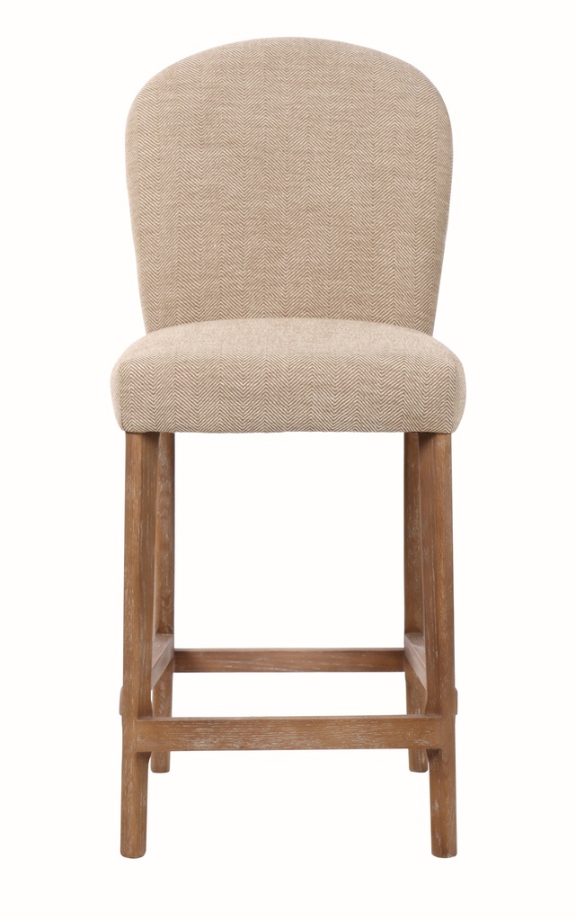 AMBERLEY FABRIC BENCH HEIGHT BARSTOOL W/ LEATHER HANDLE & STUDS