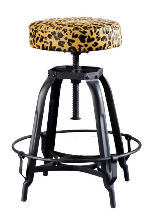 LEOPARD LEATHER ADJUSTABLE BARSTOOL