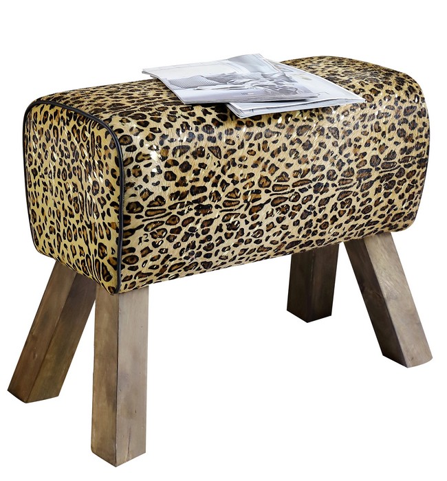 LEOPARD LEATHER VAULT STOOL
