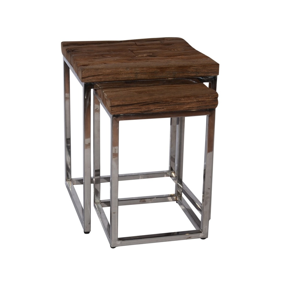 RECLAIMED TEAK SIDE TABLE NEST SET/2