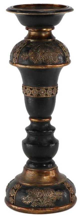 ANTIQUED BLACK/GOLD CANDLE HOLDER