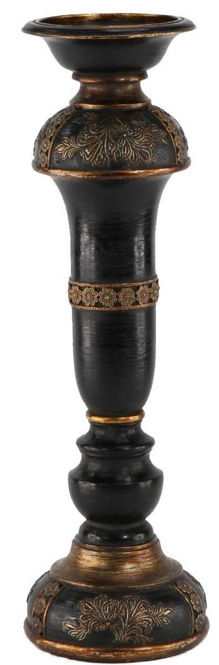 ANTIQUED BLACK/GOLD CANDLE HOLDER