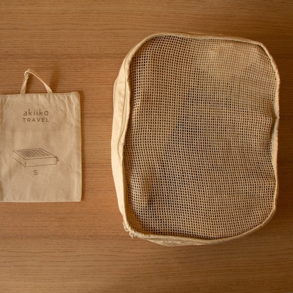 AKIIKO - WHEAT FOLDABLE TRAVEL BOX POUCH WITH NET - LARGE