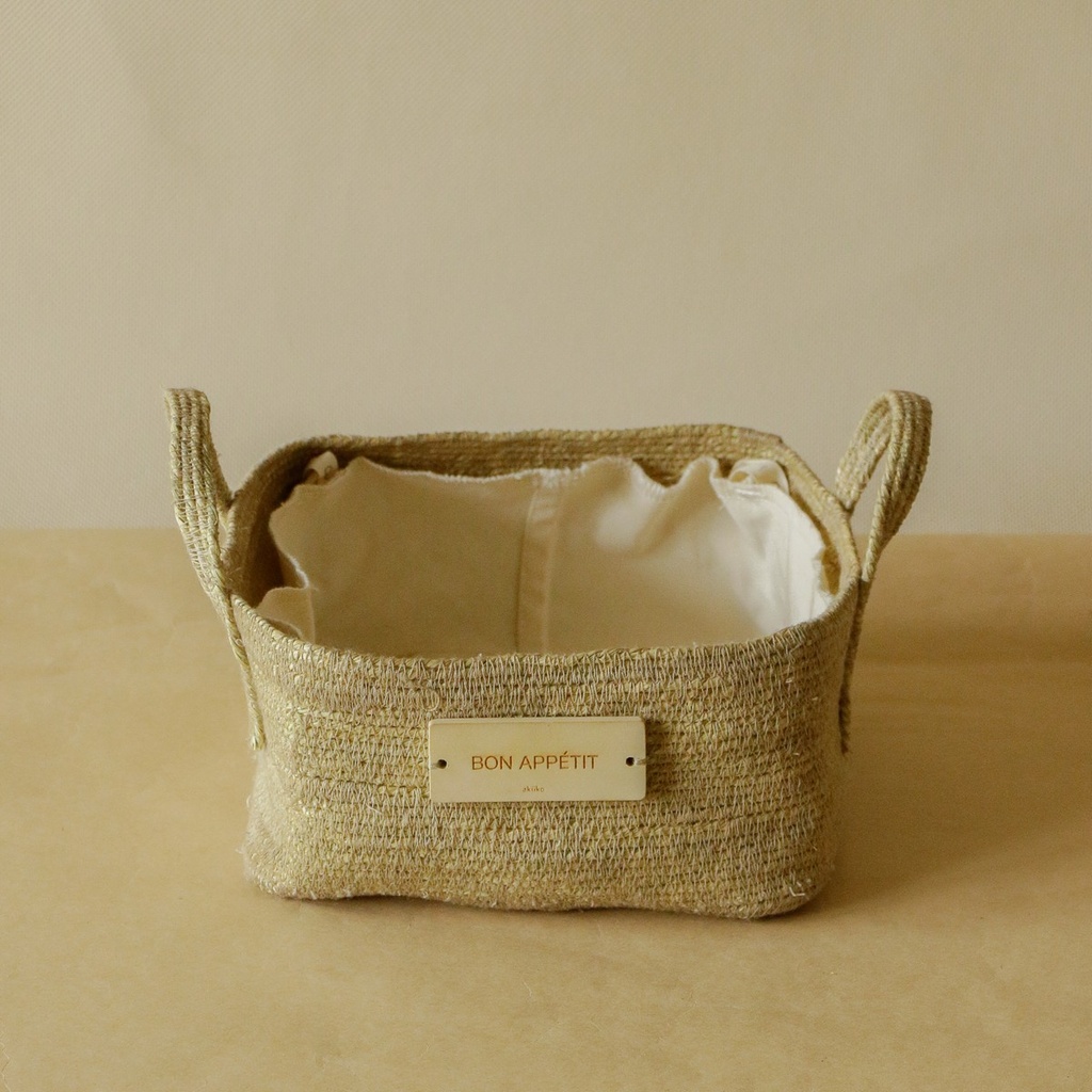 AKIIKO - SABAI GRASS SQUARE BASKET - MINI WITH CANVAS LINING -  BON APETIT