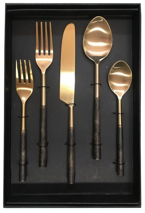 DUO CUTLERY SET/5 - MATT GOLD PVD, BURNISHED