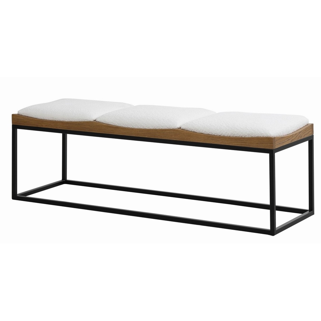 COACH BENCH - FABRIC & OAK & RATTAN
