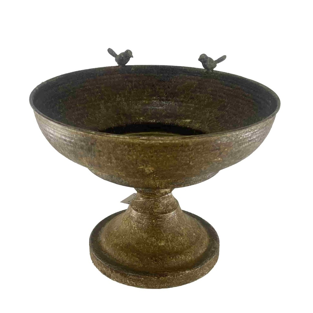 ANTIQUE METAL CHALISE W/ BIRDS