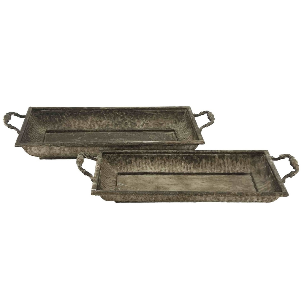 ANTIQUE METAL SERVING TRAYS S/2