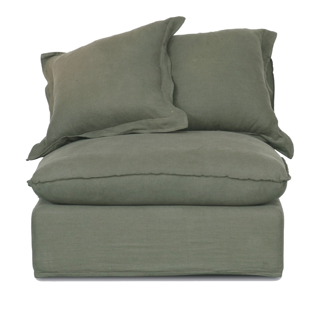 OASIS WASHED LINEN DREAM SOFA CENTRE - OLIVE 100% BELGIAN LINEN
