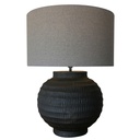 BLACK TERRACOTTA LAMP W/ GREY LINEN SHADE