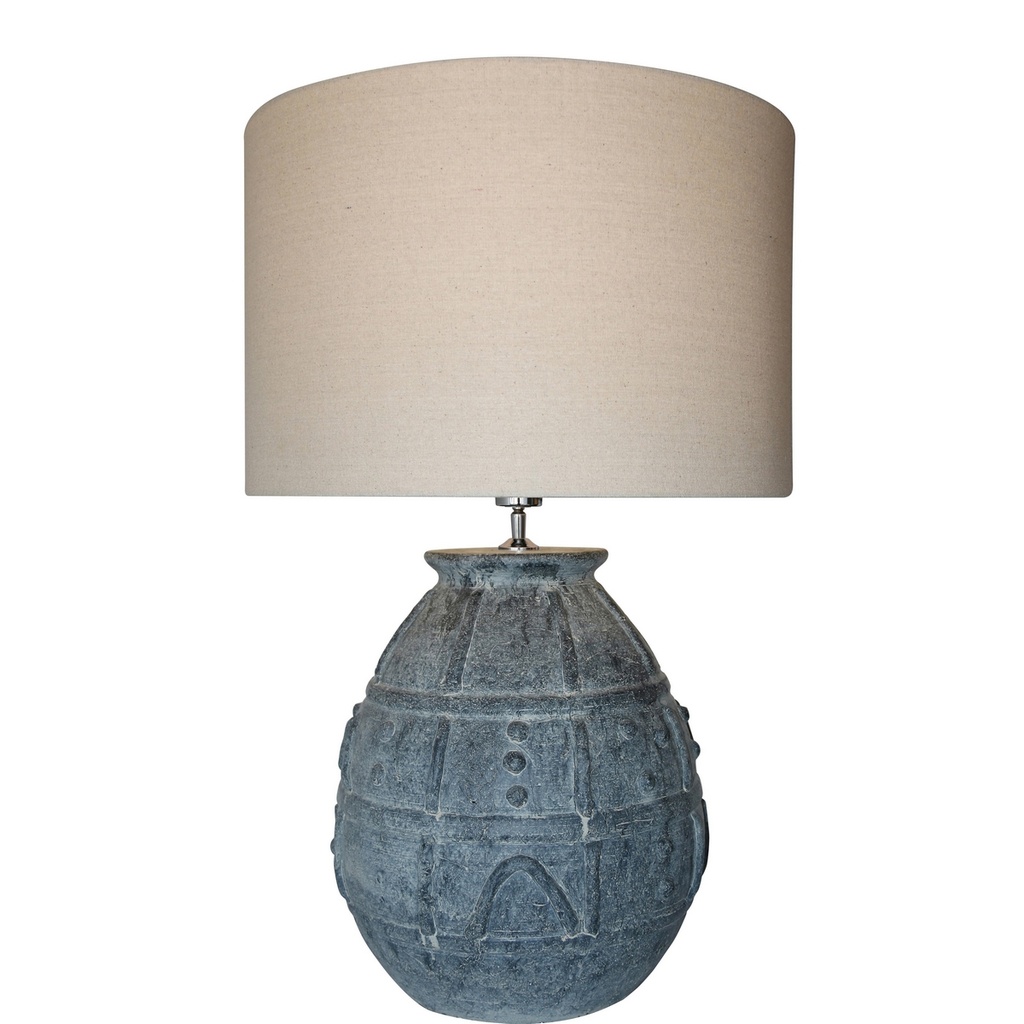 GREY TERRACOTTA LAMP W/ NATURAL LINEN SHADE