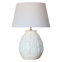 WHITE TERRACOTTA LAMP W/ WHITE LINEN SHADE