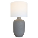 BROWN CERAMIC LAMP W/ WHITE COTTON SHADE