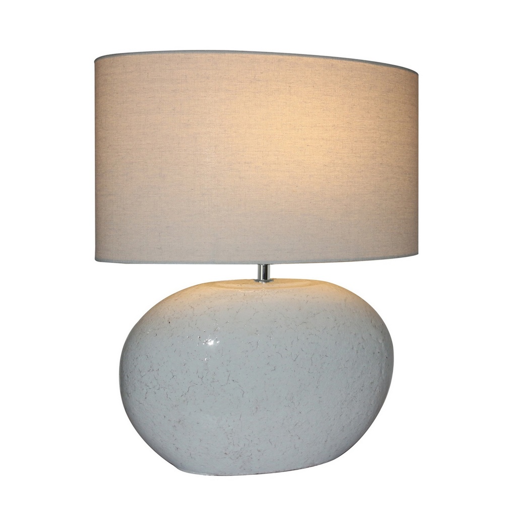 WHITE TERRACOTTA LAMP W/ NATURAL LINEN SHADE