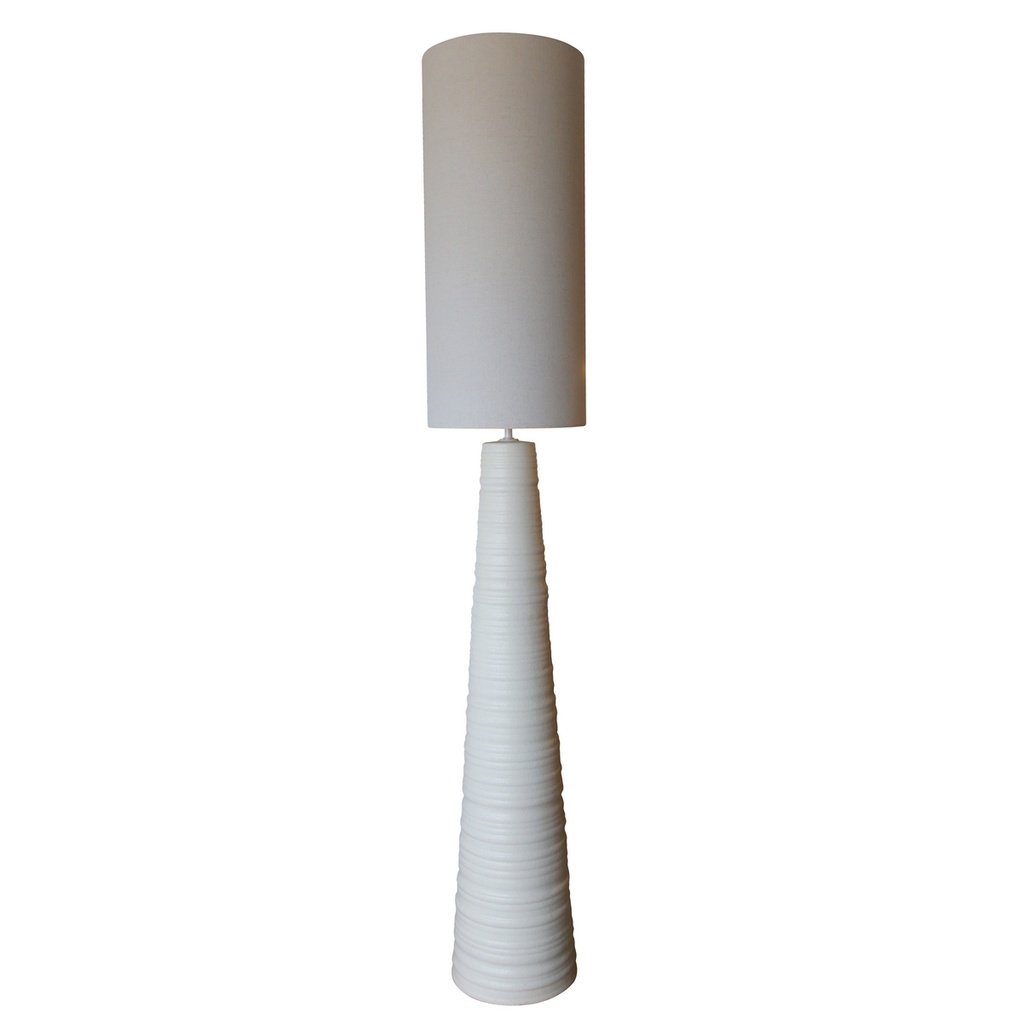 WHITE CERAMIC FLOOR LAMP W/ NATURAL LINEN SHADE