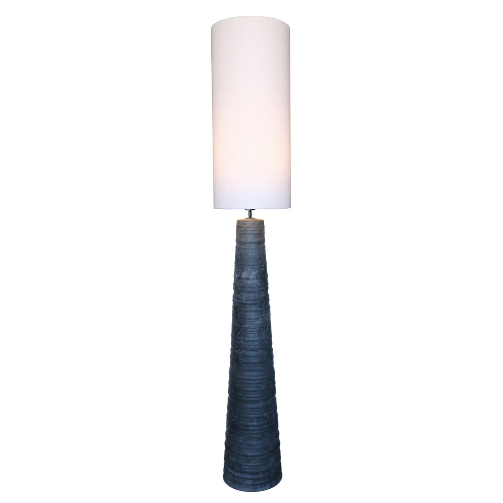 BLACK CERAMIC FLOOR LAMP W/ NATURAL LINEN SHADE