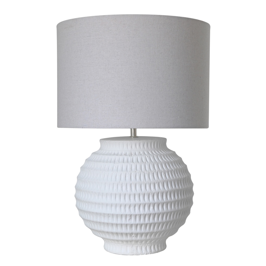 WHITE TERRACOTTA LAMP W/ WHITE LINEN SHADE