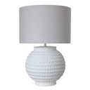WHITE TERRACOTTA LAMP W/ WHITE LINEN SHADE