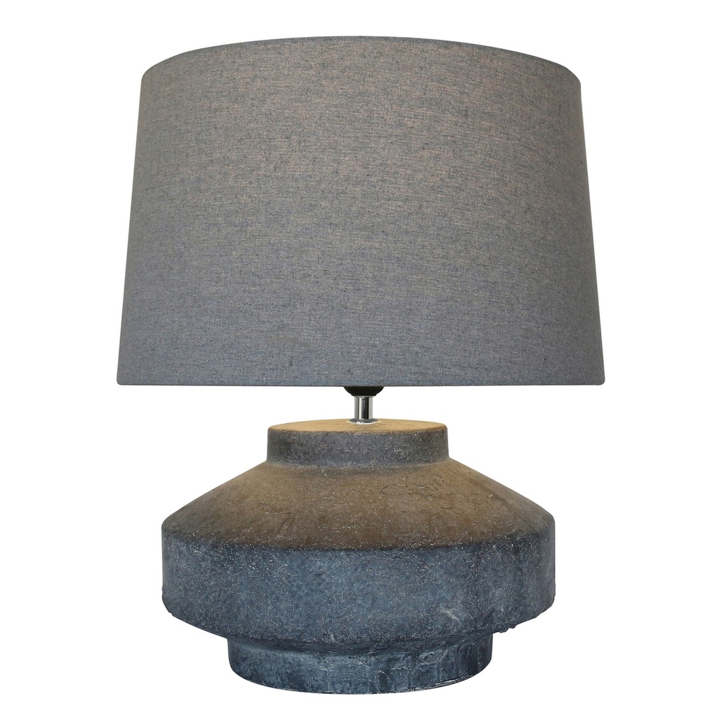 PEBBLE TERRACOTTA LAMP W/GREY LINEN SHADE