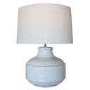 WHITE TERRACOTTA LAMP W/ WHITE LINEN SHADE