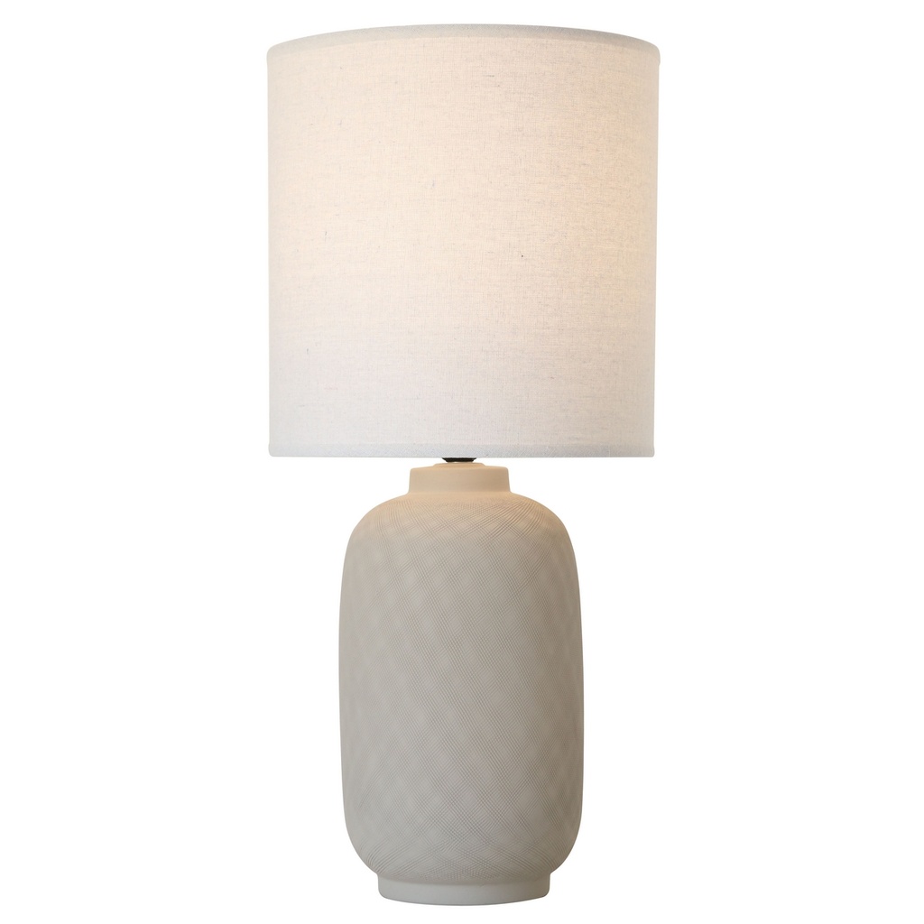 BEIGE CERAMIC LAMP W/ NATURAL LINEN SHADE