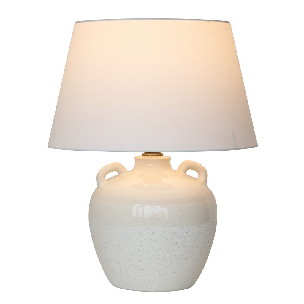 CREAM CERAMIC LAMP W/WHITE LINEN SHADE