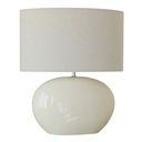 GLAZED WHITE CERAMIC LAMP W/ LINEN SHADE