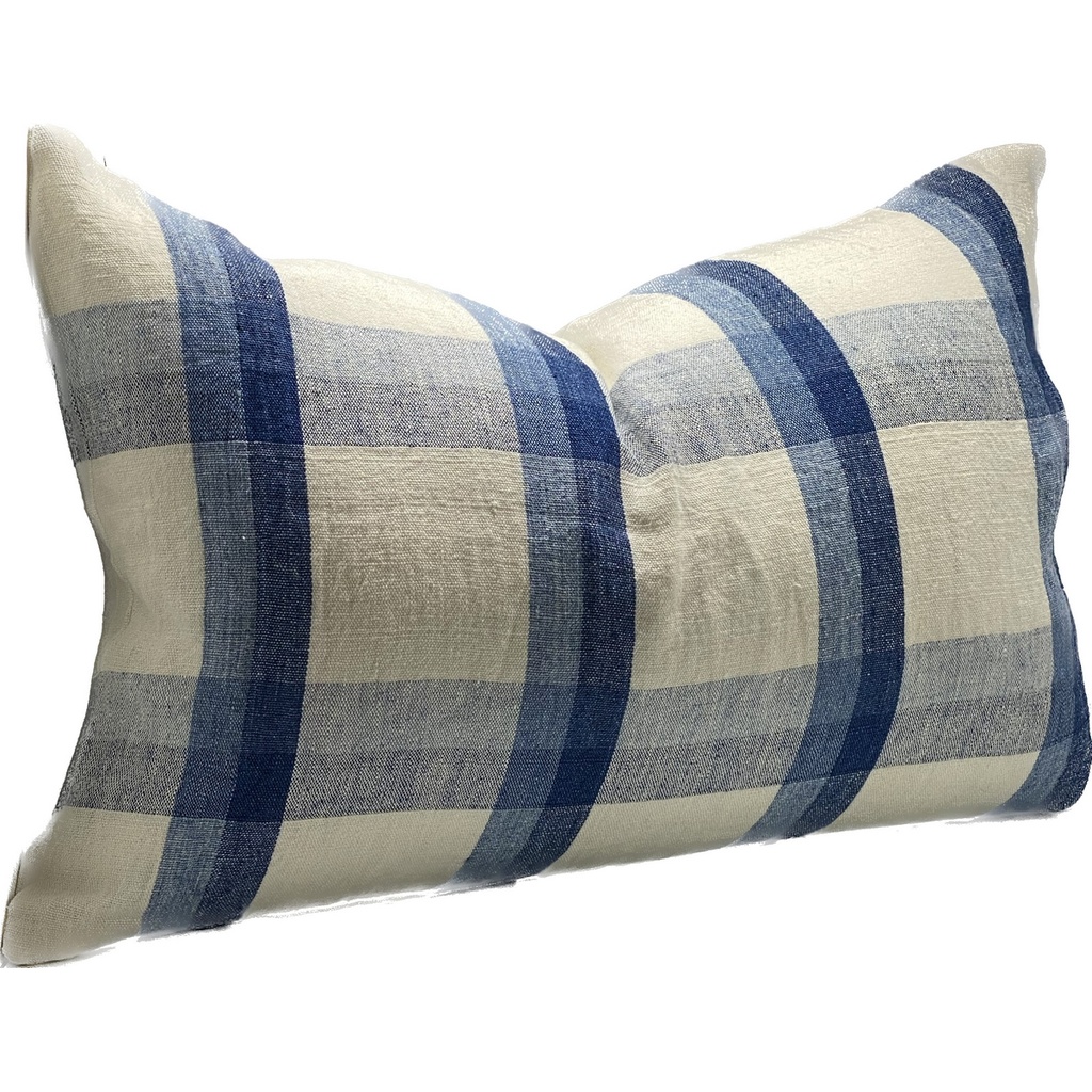 LINEN CUSHION COVER - IVORY / DENIM / BLUE