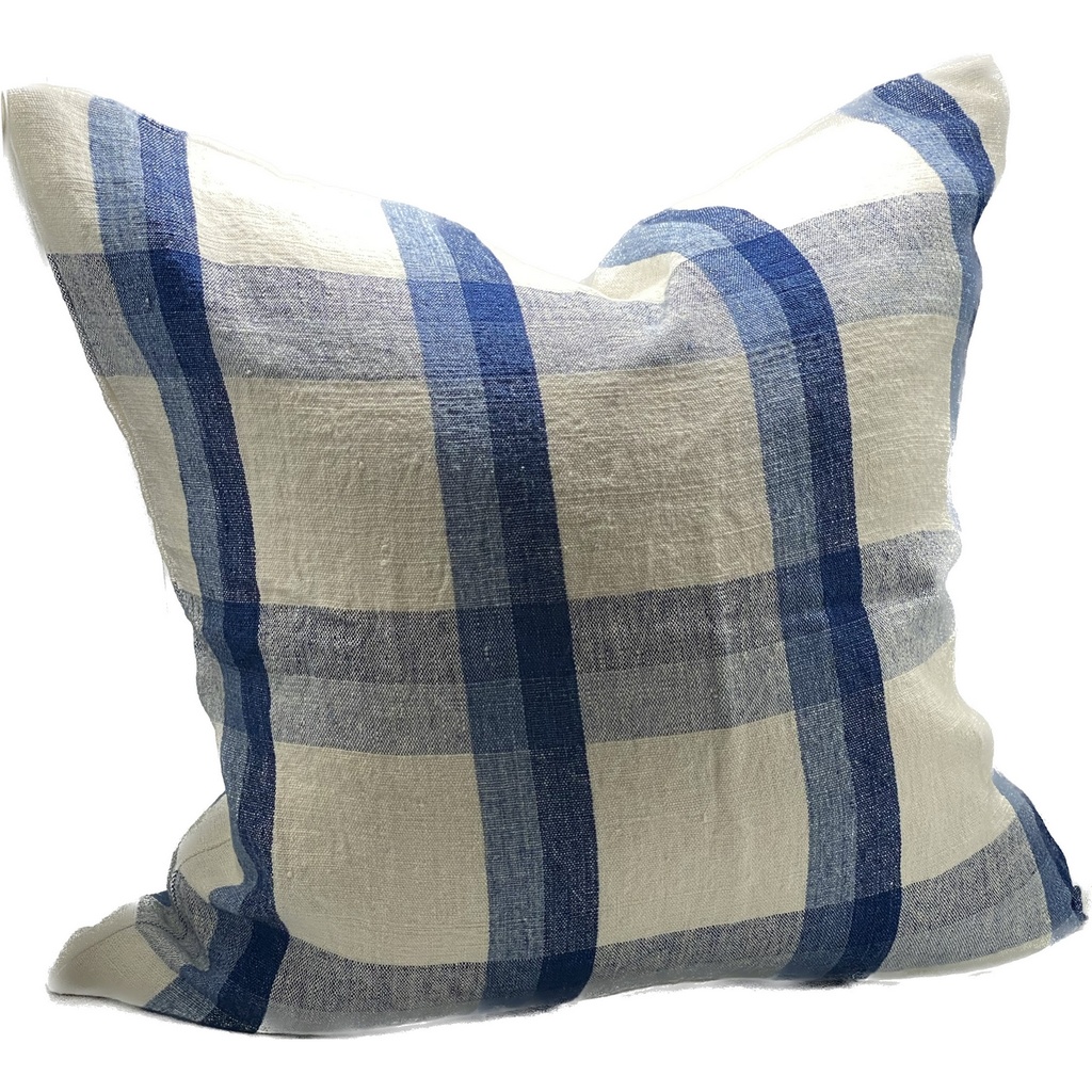 LINEN CUSHION COVER - IVORY / DENIM / BLUE