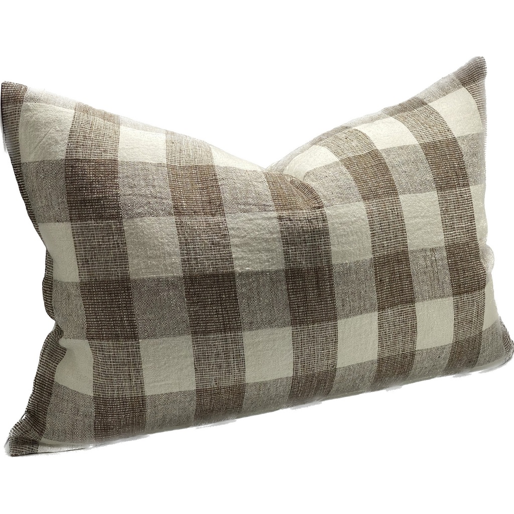 LINEN CUSHION COVER - IVORY / BROWN