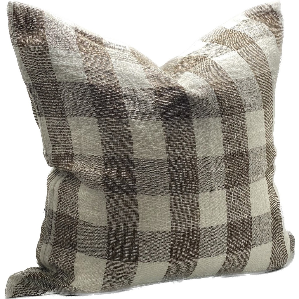 LINEN CUSHION COVER - IVORY / BROWN